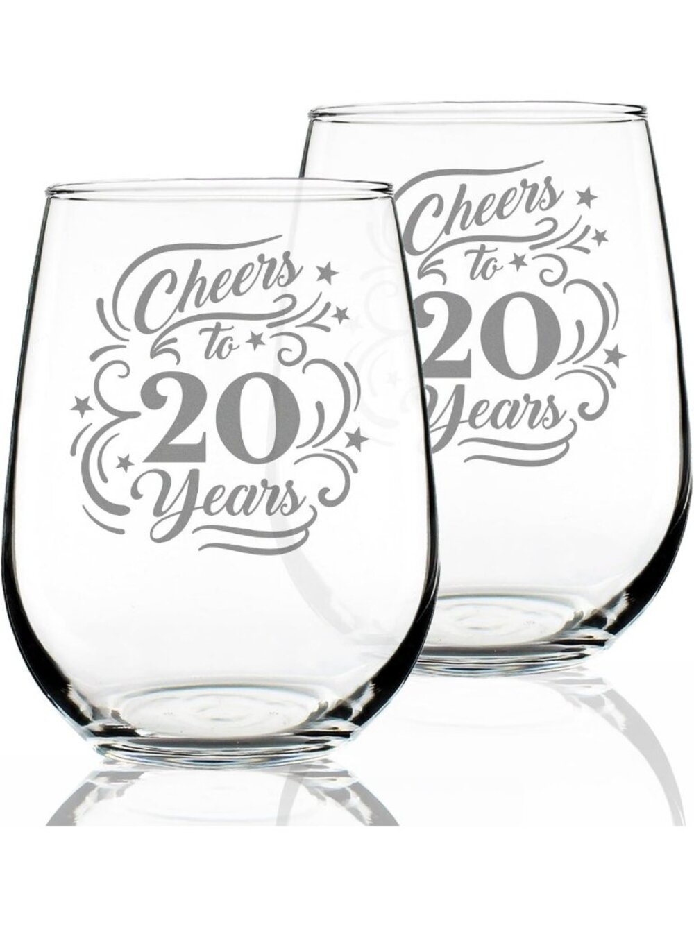 Cheers to 20 Years Stemless Wine Glass 20th Anniversary - 17 oz - Set of 2